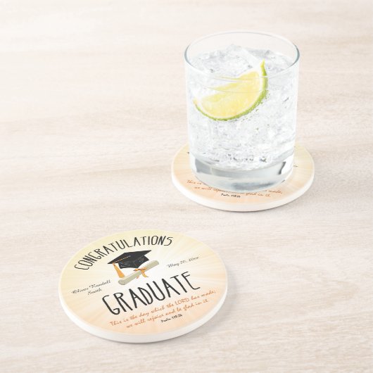 Religieuze Afstuderen Gold Starburst met zwart Pet Zandsteen Onderzetter (Zijkant)