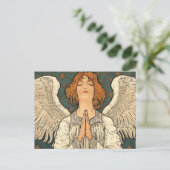  Religieuze Angel die bidt met goudsterren Briefkaart (Staand voorkant)