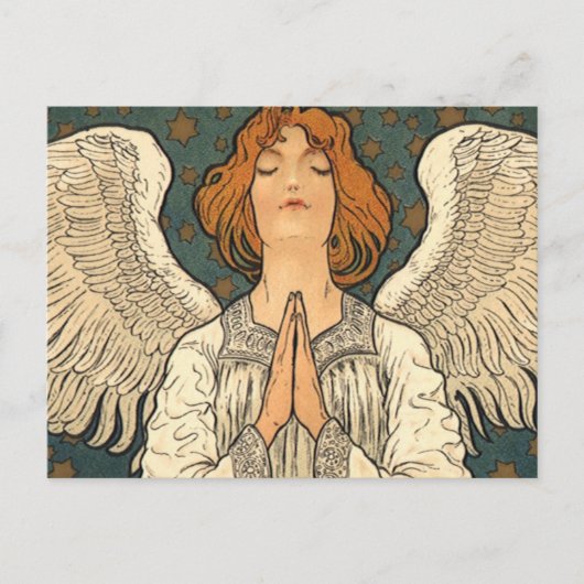  Religieuze Angel die bidt met goudsterren Briefkaart (Voorkant)