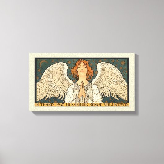  Religieuze Angel die bidt met goudsterren Canvas Afdruk (Voorkant)