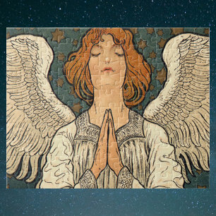 Religieuze Angel die bidt met goudsterren Legpuzzel