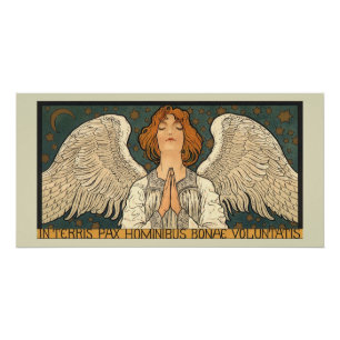 Religieuze Angel die bidt met goudsterren Poster