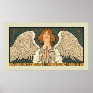 Religieuze Angel die bidt met goudsterren Poster