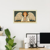  Religieuze Angel die bidt met goudsterren Poster (Thuiskantoor)