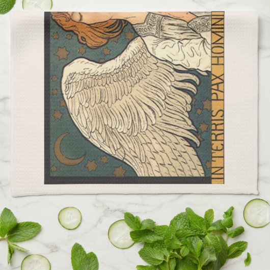 Religieuze Angel die bidt met goudsterren Theedoek (Gevouwen)