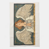 Religieuze Angel die bidt met goudsterren Theedoek (Verticaal)