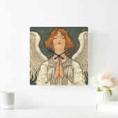  Religieuze Angel die bidt met goudsterren Vierkante Klok (Huis)