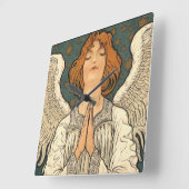  Religieuze Angel die bidt met goudsterren Vierkante Klok (Hoek)