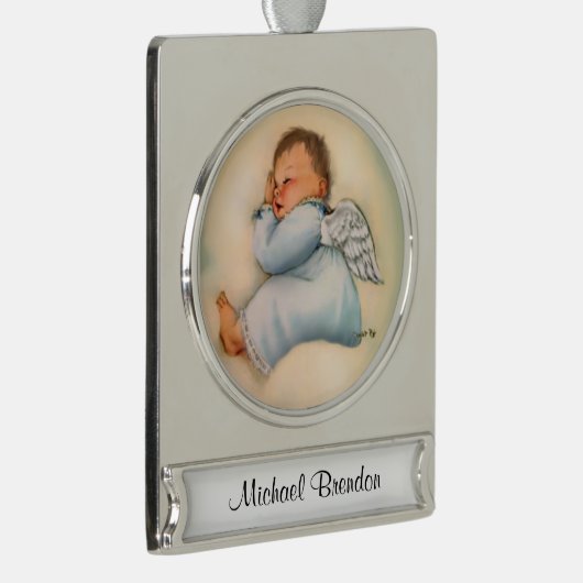Religieuze Baby Boy Angel Sleeping Verzilverd Banner Ornament (Rechts)