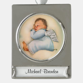 Religieuze Baby Boy Angel Sleeping Verzilverd Banner Ornament