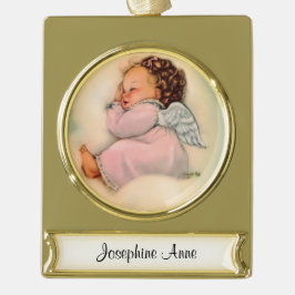 Religieuze Baby Girl Angel Sleeping Verzilverd Banner Ornament