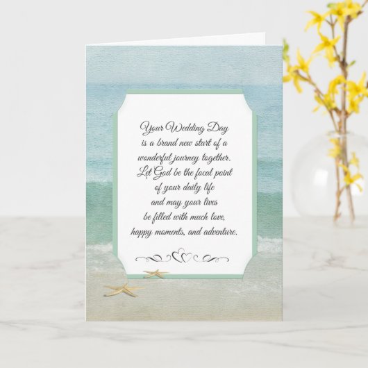 Religieuze Beach Wedding White Kaart (Gele Bloem)