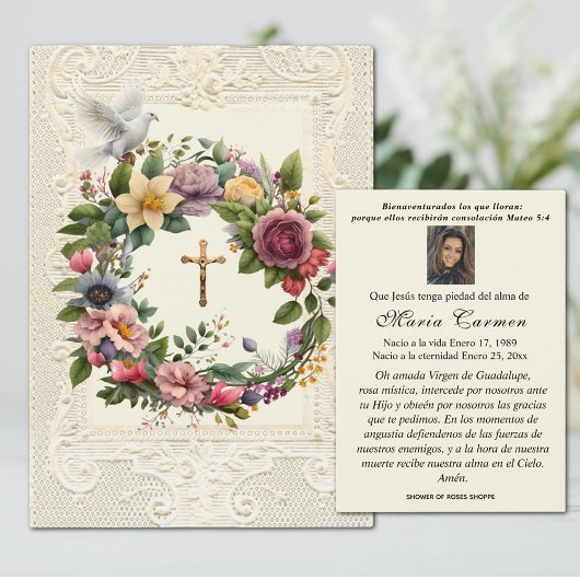 Religieuze begrafenis Crucifix Floral Wreath Visitekaartje