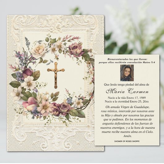 Religieuze begrafenis Crucifix Floral Wreath Visitekaartje