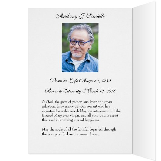 Religieuze begrafenis Maagd Mary Heilige Kaart Dan (Binnen (Links))