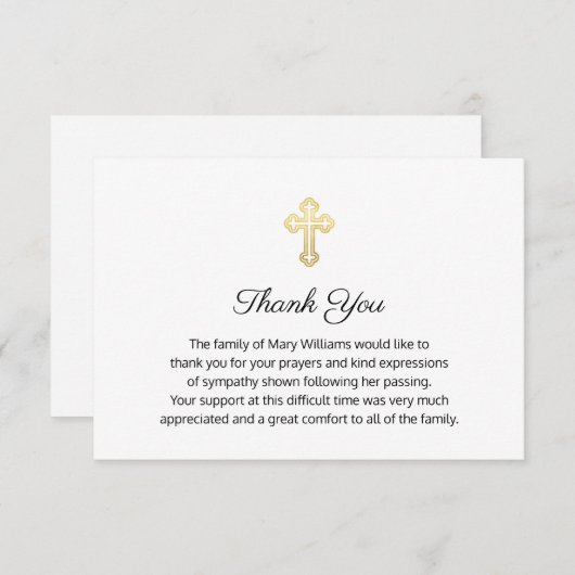 Religieuze begrafenisherdenking Gold Cross Harteli Bedankkaart (Voorkant / Achterkant)