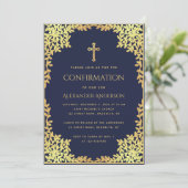 Religieuze Bevestiging Marine Blauw Goud Verlaat J Kaart (Staand voorkant)