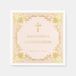 Religieuze bevestiging Meisje Pink Faux Gold Cross Servet