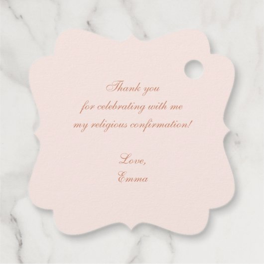 Religieuze bevestiging Meisje Roze Kruis in Crest Bedankjes Labels (Achterkant)