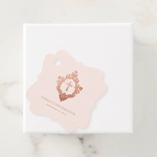 Religieuze bevestiging Meisje Roze Kruis in Crest Bedankjes Labels (In situ)