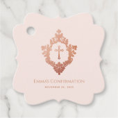 Religieuze bevestiging Meisje Roze Kruis in Crest Bedankjes Labels (Voorkant)