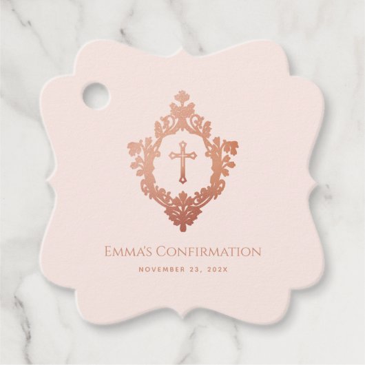 Religieuze bevestiging Meisje Roze Kruis in Crest Bedankjes Labels (Voorkant)