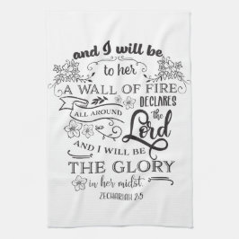 Religieuze Bijbel citaat Zechariah 2:5 Brandmuur Theedoek