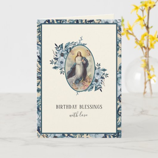 Religieuze Birthday Maagd Mary Floral  Kaart (Gele Bloem)