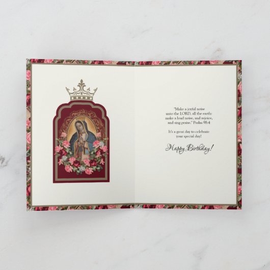 Religieuze Birthday Maagd Mary Guadalupe Rozen Kaart (Binnen)