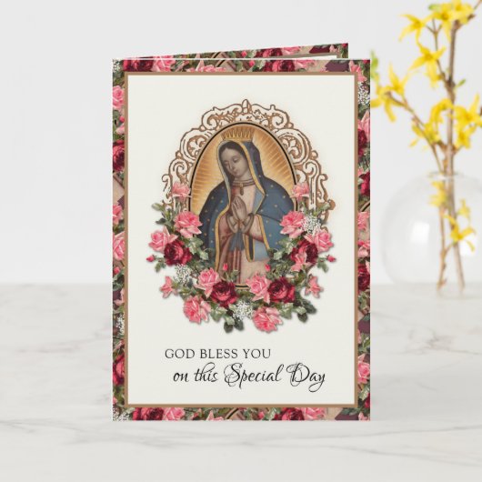 Religieuze Birthday Maagd Mary Guadalupe Rozen Kaart (Gele Bloem)