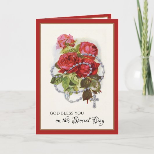 Religieuze Birthday Maagd Mary Rosary Rozen Kaart (Voorkant)