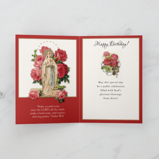 Religieuze Birthday Maagd Mary Rosary Rozen Kaart (Binnen)