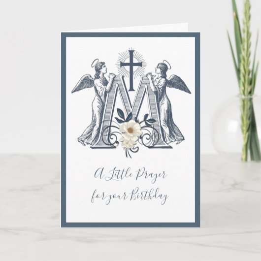 Religieuze Birthday Marian Cross met Angels Flower Kaart (Voorkant)