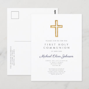 Religieuze blauwe jongen Eerste Communie uitnodigi Briefkaart