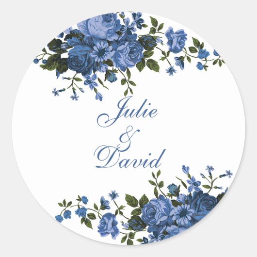 Religieuze blauwe Rozen Floral Elegant Classic Rou Ronde Sticker (Voorkant)