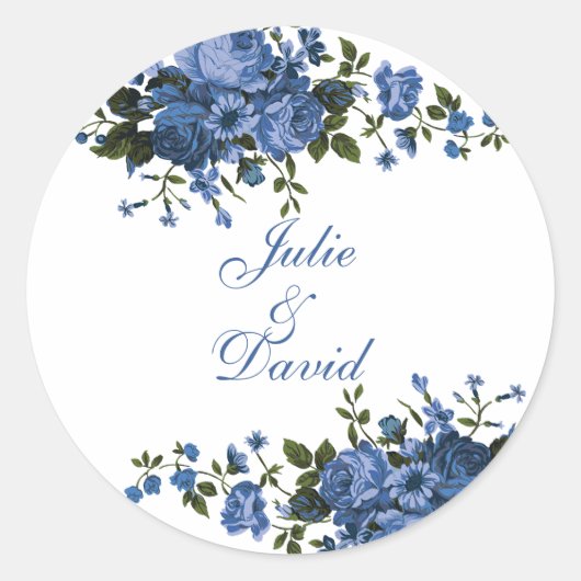 Religieuze Blauwe Rozen Floral Elegant Ronde Sticker (Voorkant)