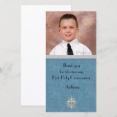 Religieuze Blauwgroen Silver Cross Bedankkaart (Voorkant / Achterkant)