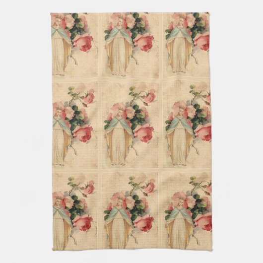 Religieuze bloeiende Maagd Maria Rozen Theedoek (Verticaal)