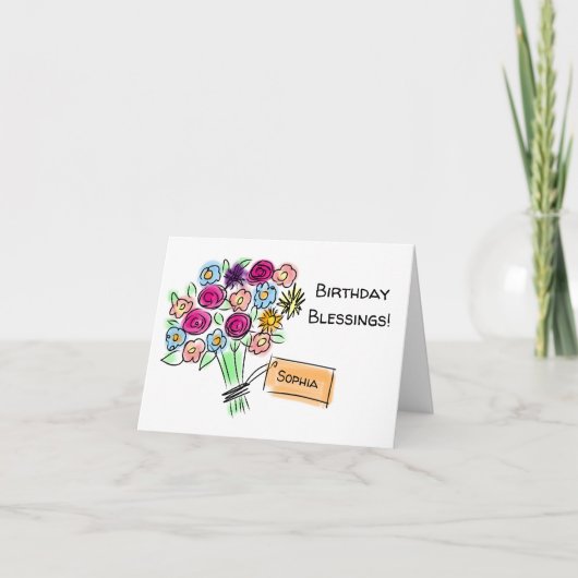 Religieuze bloemboeket verjaardag kaart (Voorkant)