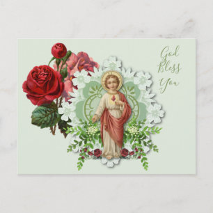 Religieuze Bloemen Jezus Katholiek Gebed Vintage Briefkaart