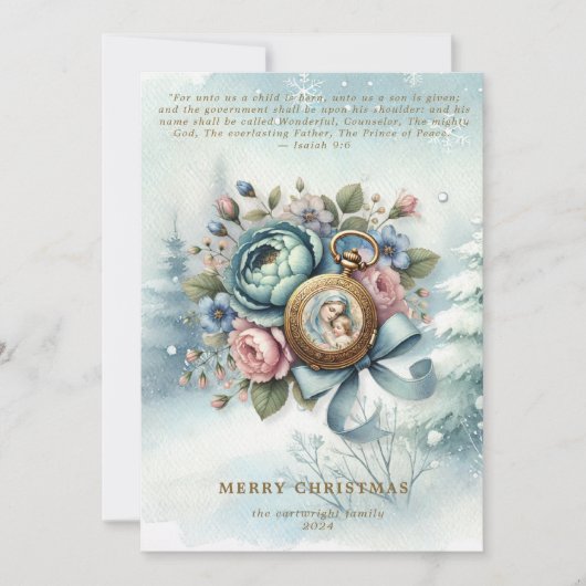 Religieuze Bloemen Kerstmis Geboorteplaats Schrift Feestdagenkaart (Voorkant)