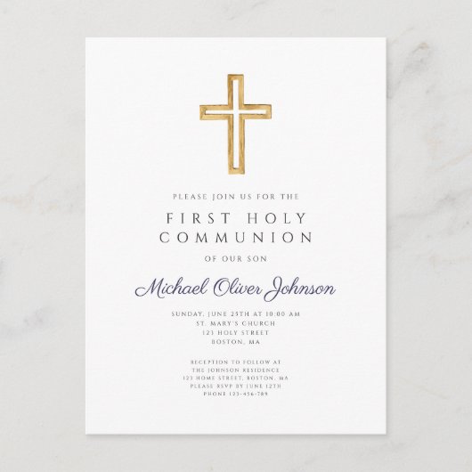 Religieuze Blue Boy First Community Uitnodiging (Voorkant)