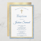Religieuze Blue Glitter Gold Cross Boy Baptisme Kaart (Voorkant / Achterkant)