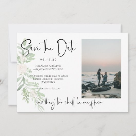 Religieuze Blush Floral Bewaar de datum Fotokaart Save The Date (Voorkant)