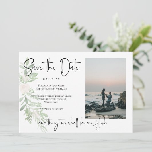 Religieuze Blush Floral Bewaar de datum Fotokaart Save The Date (Staand voorkant)