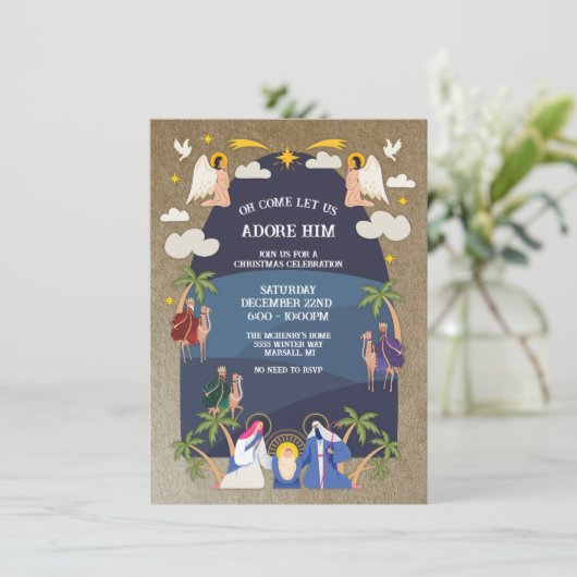Religieuze boog Kerststal Feest Uitnodiging (Staand voorkant)