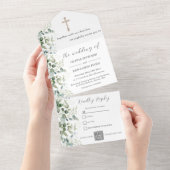 Religieuze bruiloft | Eucalyptus QR-code All In One Uitnodiging (Afscheurbaar)