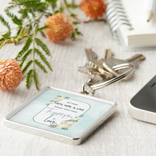 Religieuze bruiloft Jubileum Faith Hope Love Sleutelhanger (Zijkant)