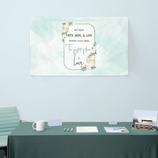 Religieuze bruiloft Jubileum Faith Hope Love Spandoek (Beurs)