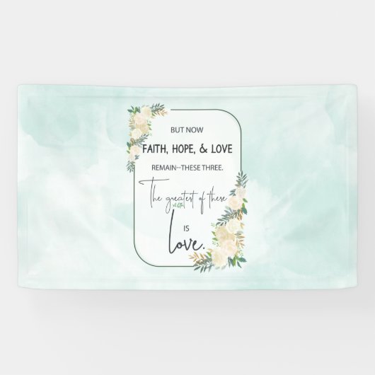 Religieuze bruiloft Jubileum Faith Hope Love Spandoek (Horizontaal)